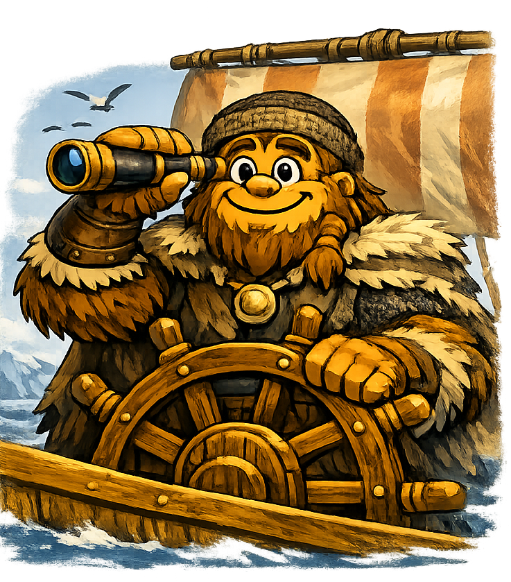 The TGO viking sasquatch at the ship's wheel, scanning the horizon
